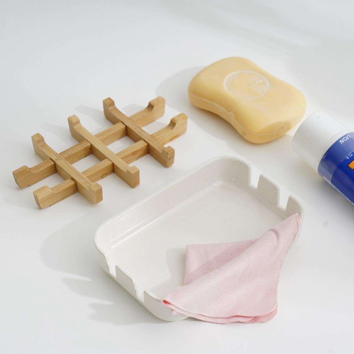 Natural Soap Dish 2 Bamboo Fiber Soap Dishes, Drain Design Detachable and Easy to Clean