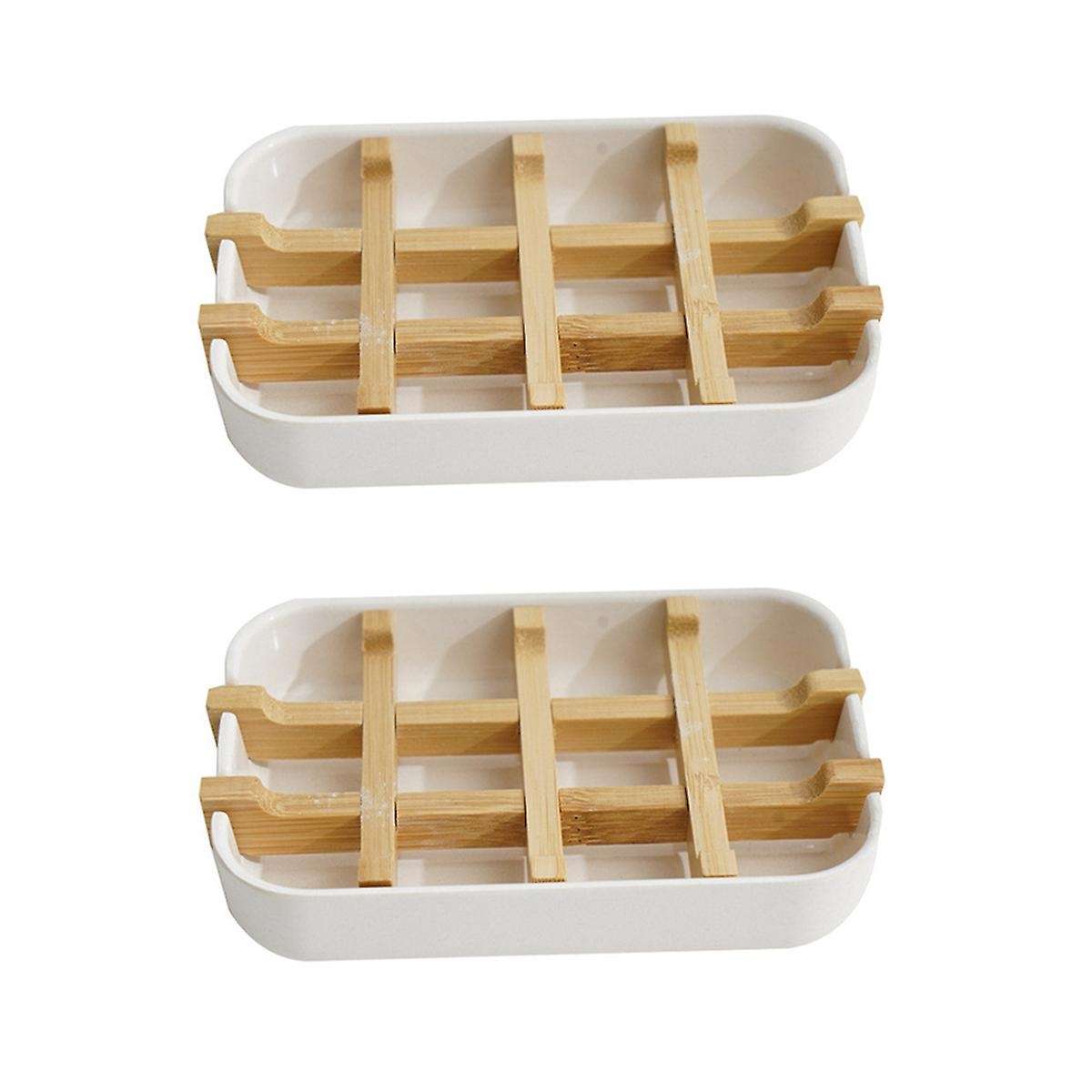 Natural Soap Dish 2 Bamboo Fiber Soap Dishes, Drain Design Detachable and Easy to Clean