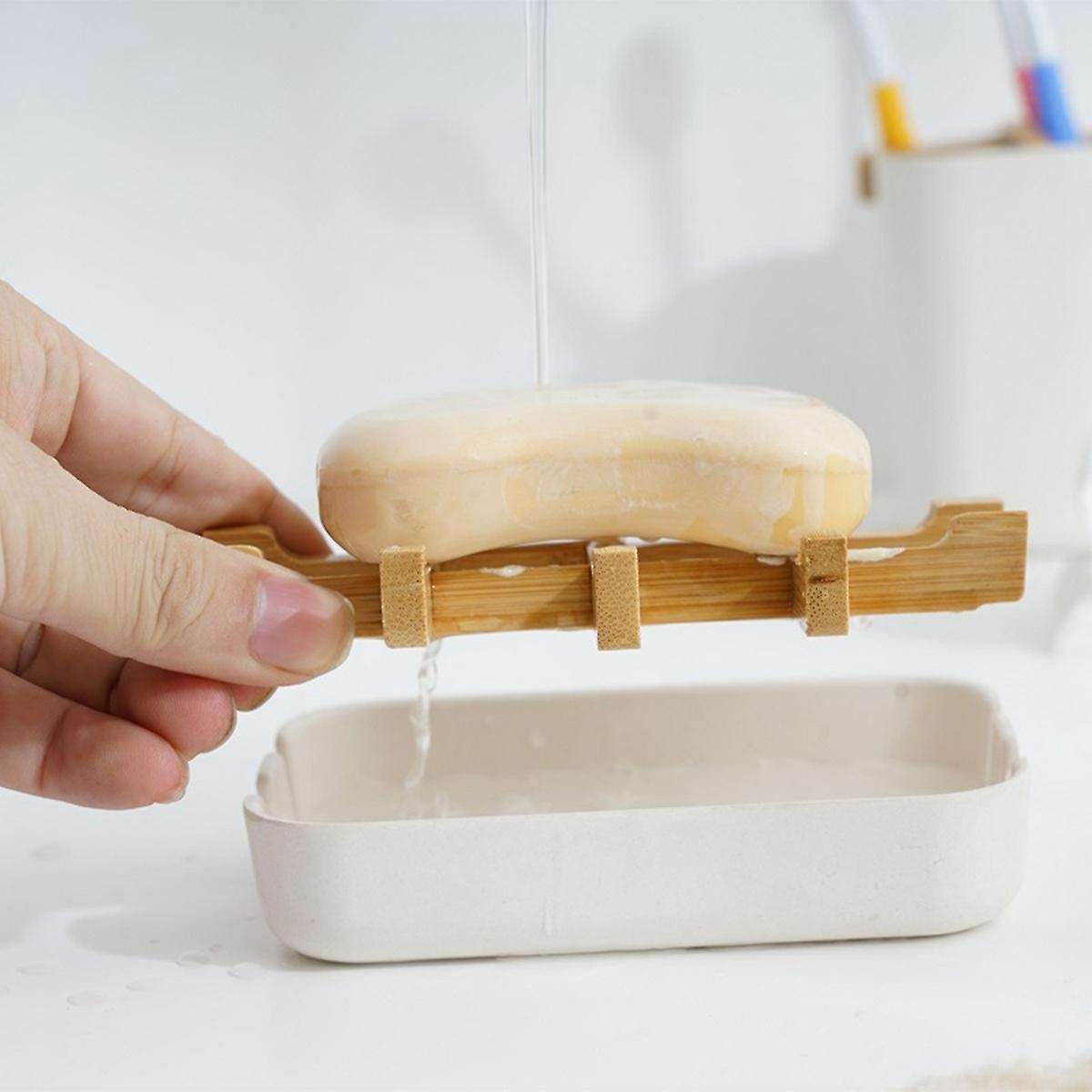 Natural Soap Dish 2 Bamboo Fiber Soap Dishes, Drain Design Detachable and Easy to Clean