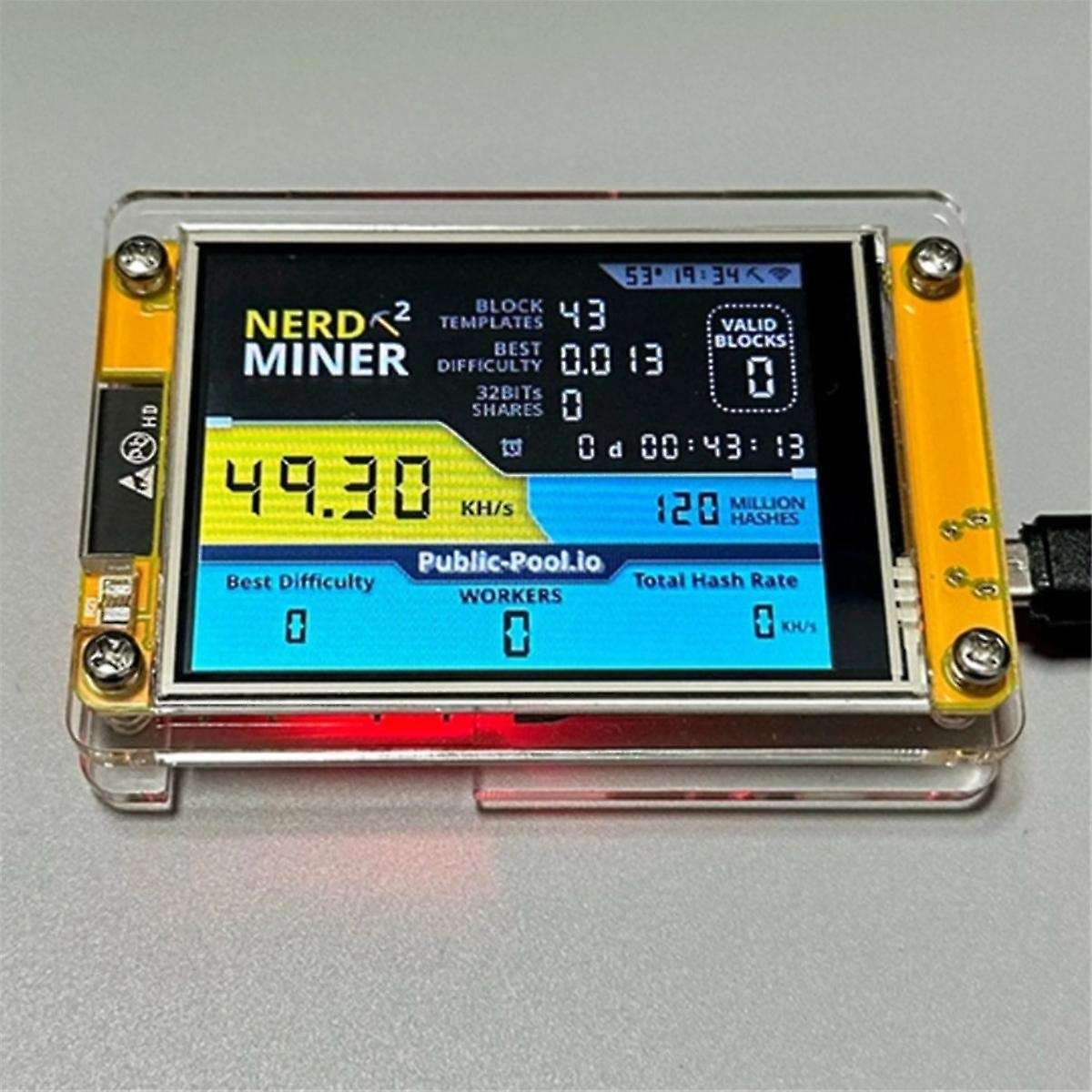 NerdMiner V2 2.8 Inch Display BTC Solo Lottery Nerd Miner 56KH/S Crypto Solo Mining Machine