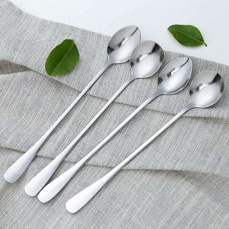 New 1Pc Long Handle Stainless Steel Tea Coffee Spoon Cocktail Ice Cream Spoon Spoons Cutlery Round H