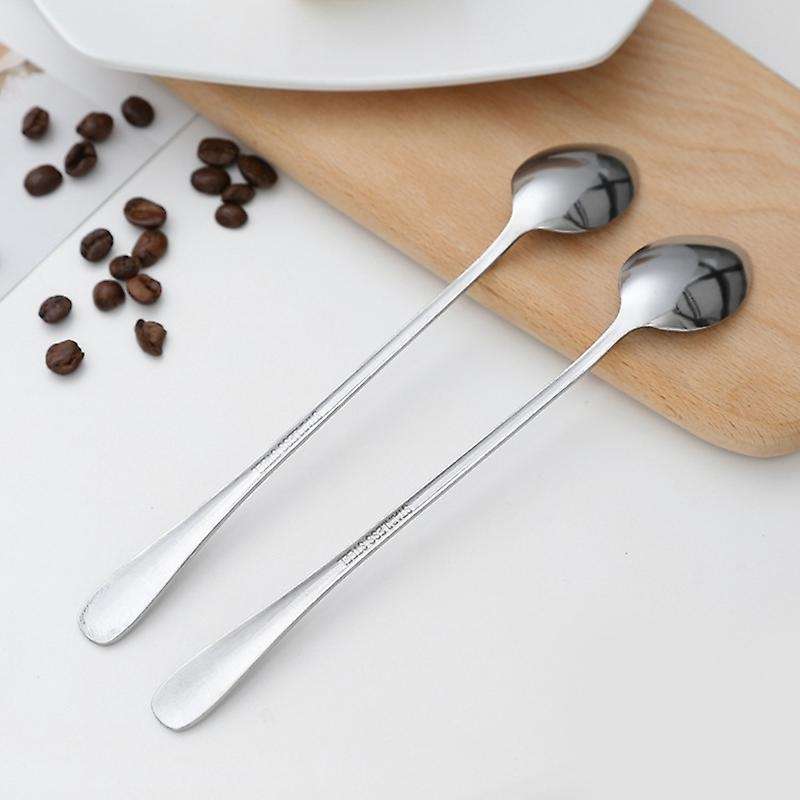 New 1Pc Long Handle Stainless Steel Tea Coffee Spoon Cocktail Ice Cream Spoon Spoons Cutlery Round H
