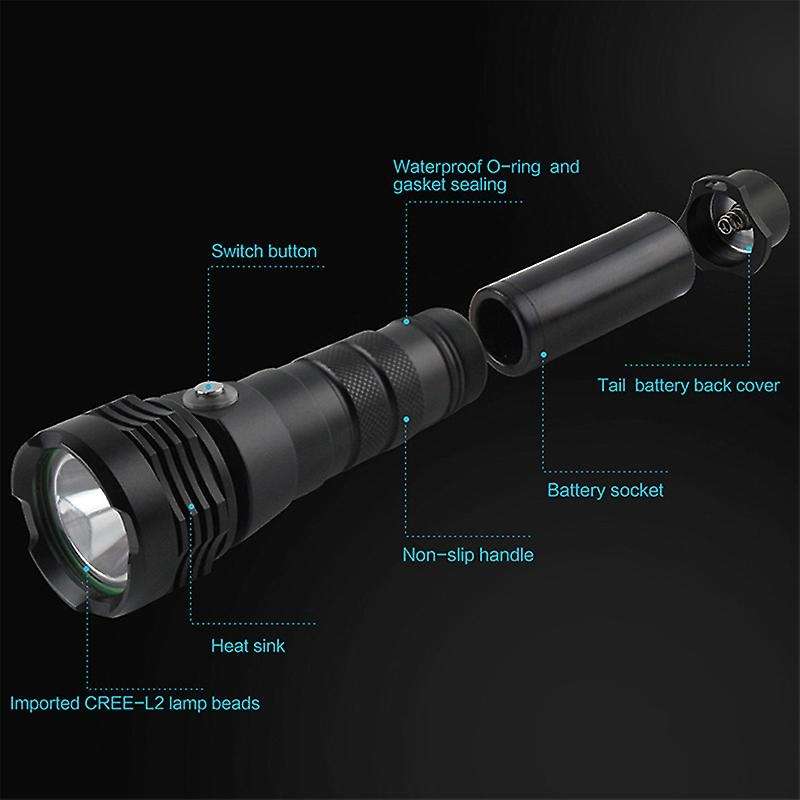 Night Diving Flashlight Scuba Torch LED Portable Waterproof Underwater Cave Dive Torch