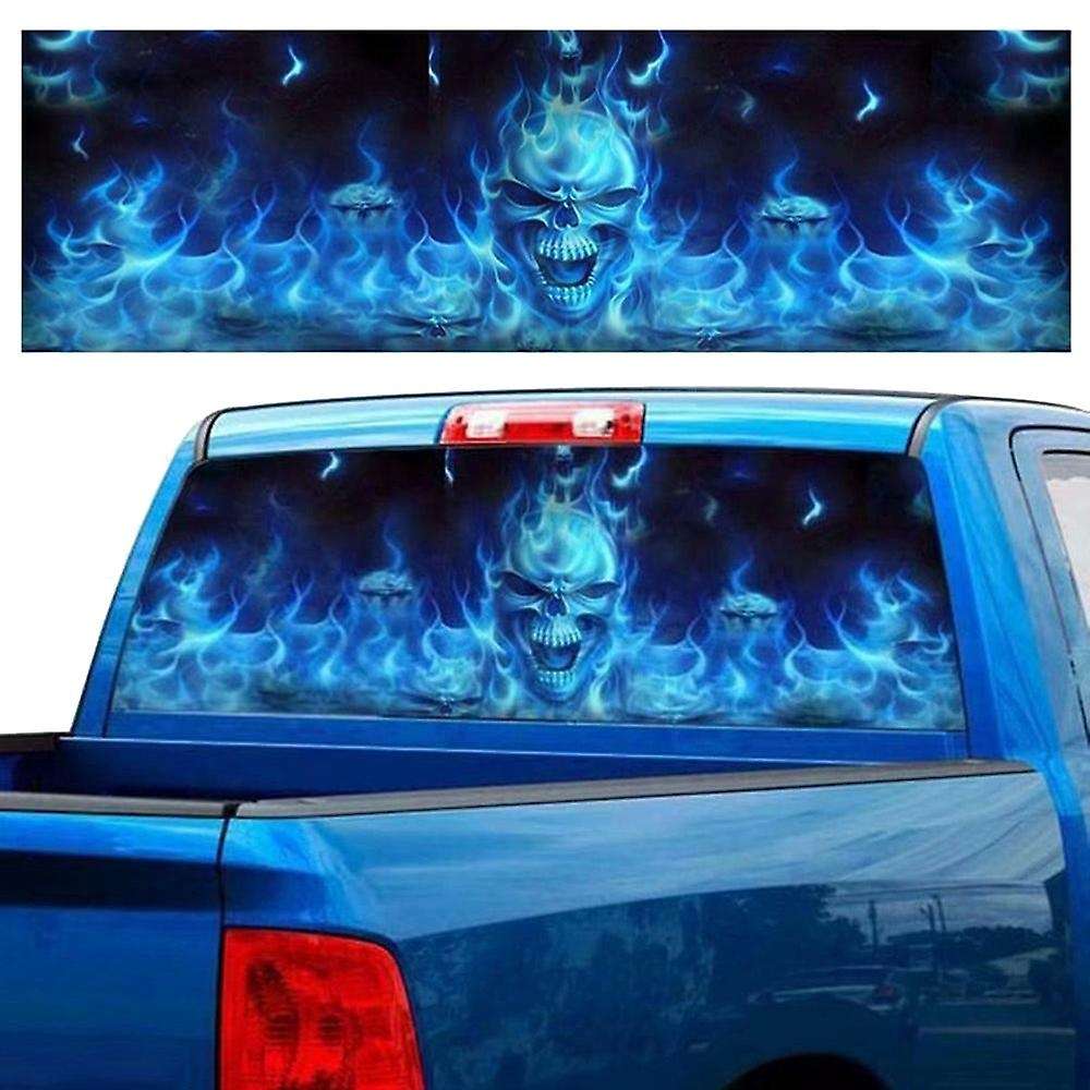 One Way Vision for Truck Suv Pickup Blue Flaming 3d Rear Windshield Decal Sticker Decor Rear Window