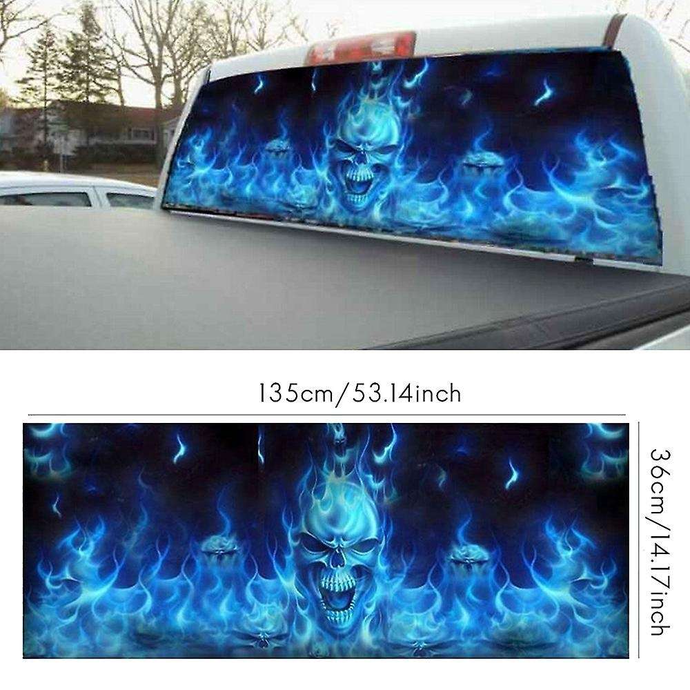 One Way Vision for Truck Suv Pickup Blue Flaming 3d Rear Windshield Decal Sticker Decor Rear Window