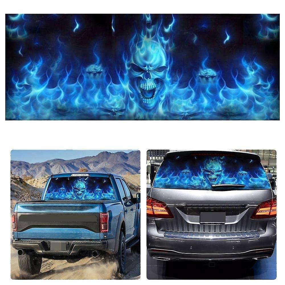 One Way Vision for Truck Suv Pickup Blue Flaming 3d Rear Windshield Decal Sticker Decor Rear Window