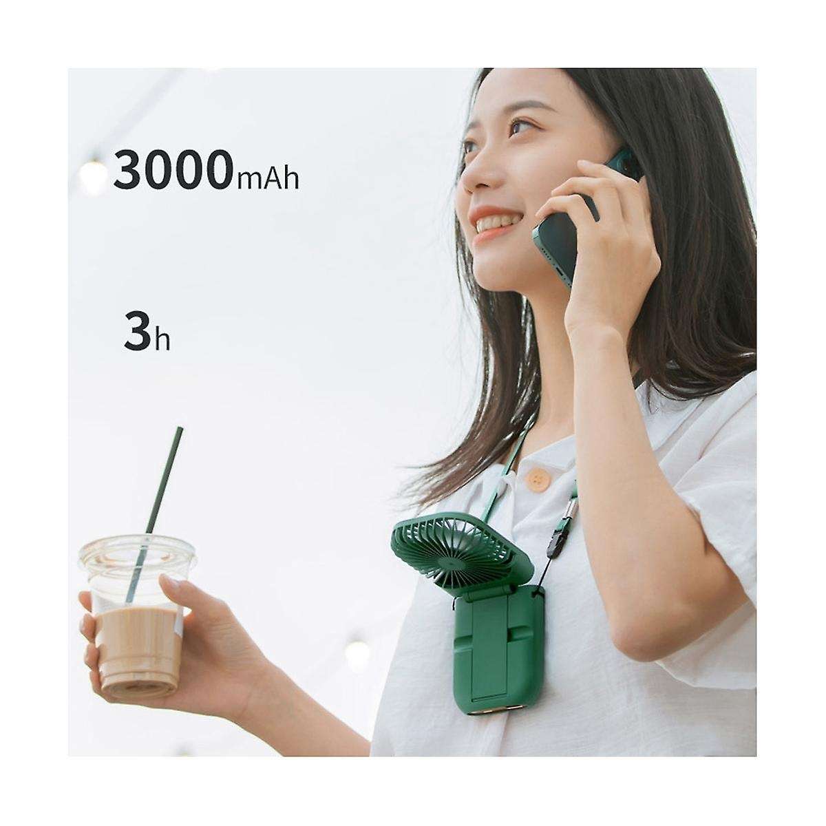 Outdoor Folding Fan Mini Portable Neck Fan Charging Treasure Two-in-one Handheld Small Electric Fan