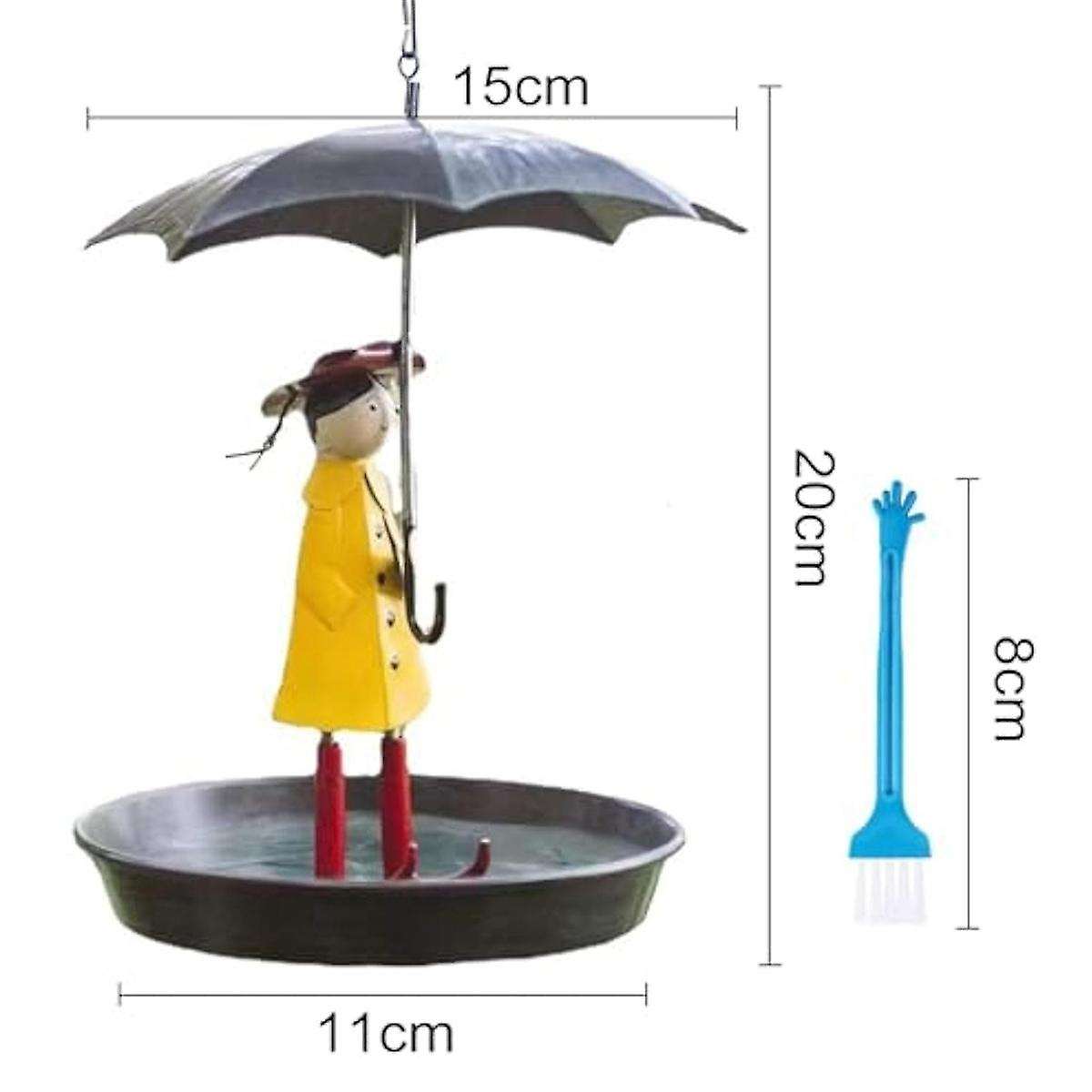Outdoor Hanging Bird Feeder Set with Metal Chain and Umbrella Girl Shape, Feeder with Brush