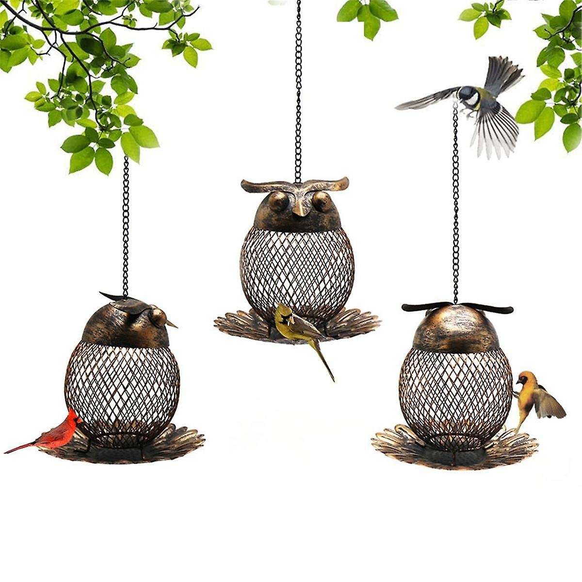 Owl Bird Feeder Hanging Iron Wild Bird Feeder Parrot Parakeet Accessories Backyard Garden Decoratio
