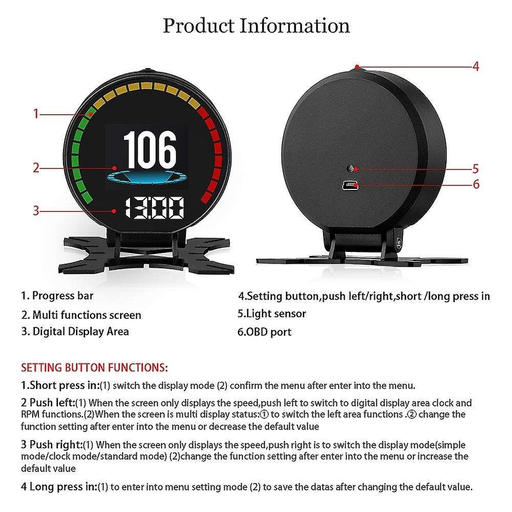 P15 Digital Speed Hud Display Car Speedometer OBD2 Turbo Boost Pressure Meter Alarm Oil Water Temp G