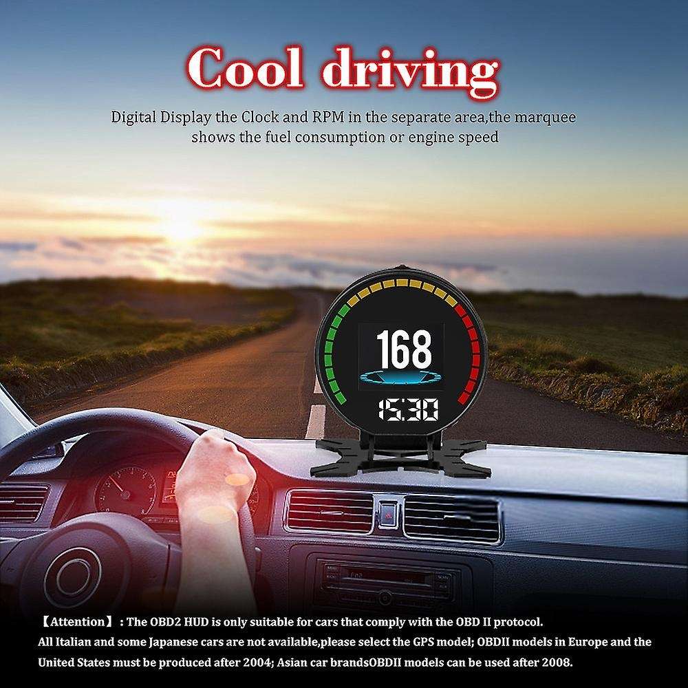 P15 Digital Speed Hud Display Car Speedometer OBD2 Turbo Boost Pressure Meter Alarm Oil Water Temp G