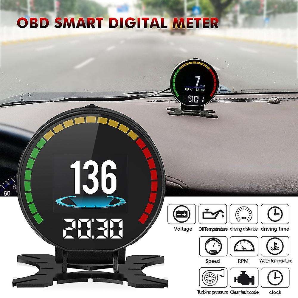 P15 Digital Speed Hud Display Car Speedometer OBD2 Turbo Boost Pressure Meter Alarm Oil Water Temp G