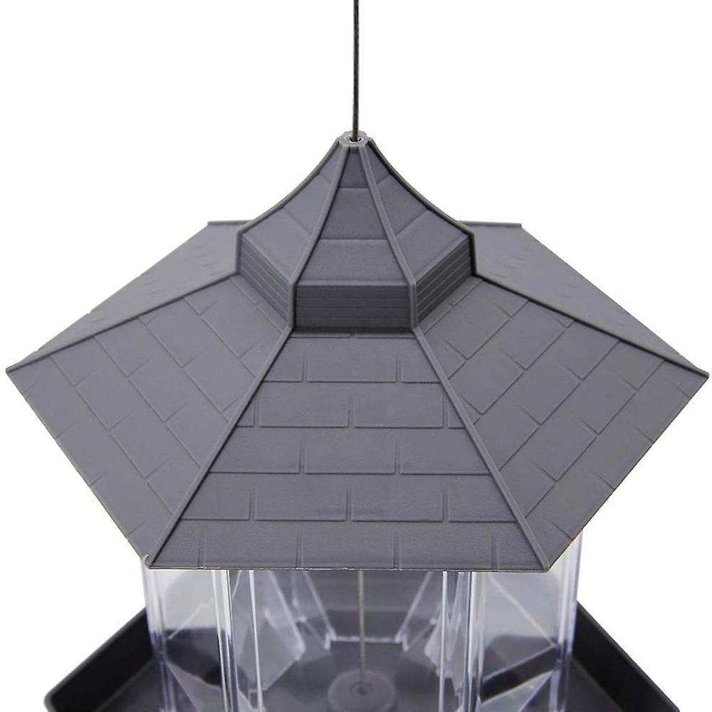 Panorama Bird Feeder, Hexagon Shaped with Roof Hanging Bird Feeder for Garden Yard Decoration (Grey