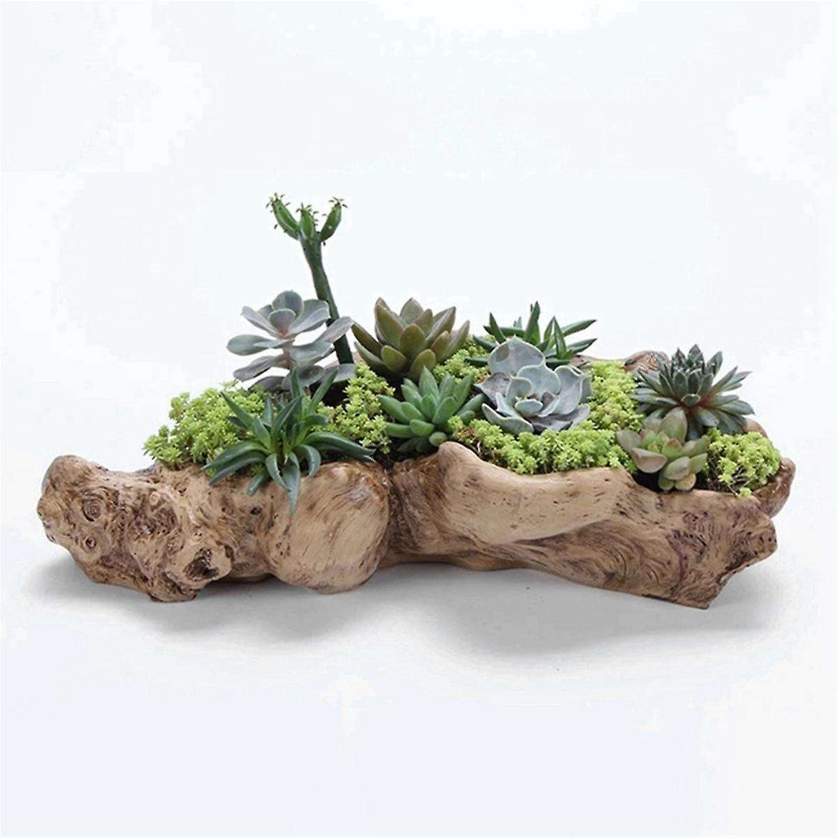 Pastoral Retro Landscape Flower Pot Resin Tree Stump Planter Artificial Driftwood Sculpture Rustic S