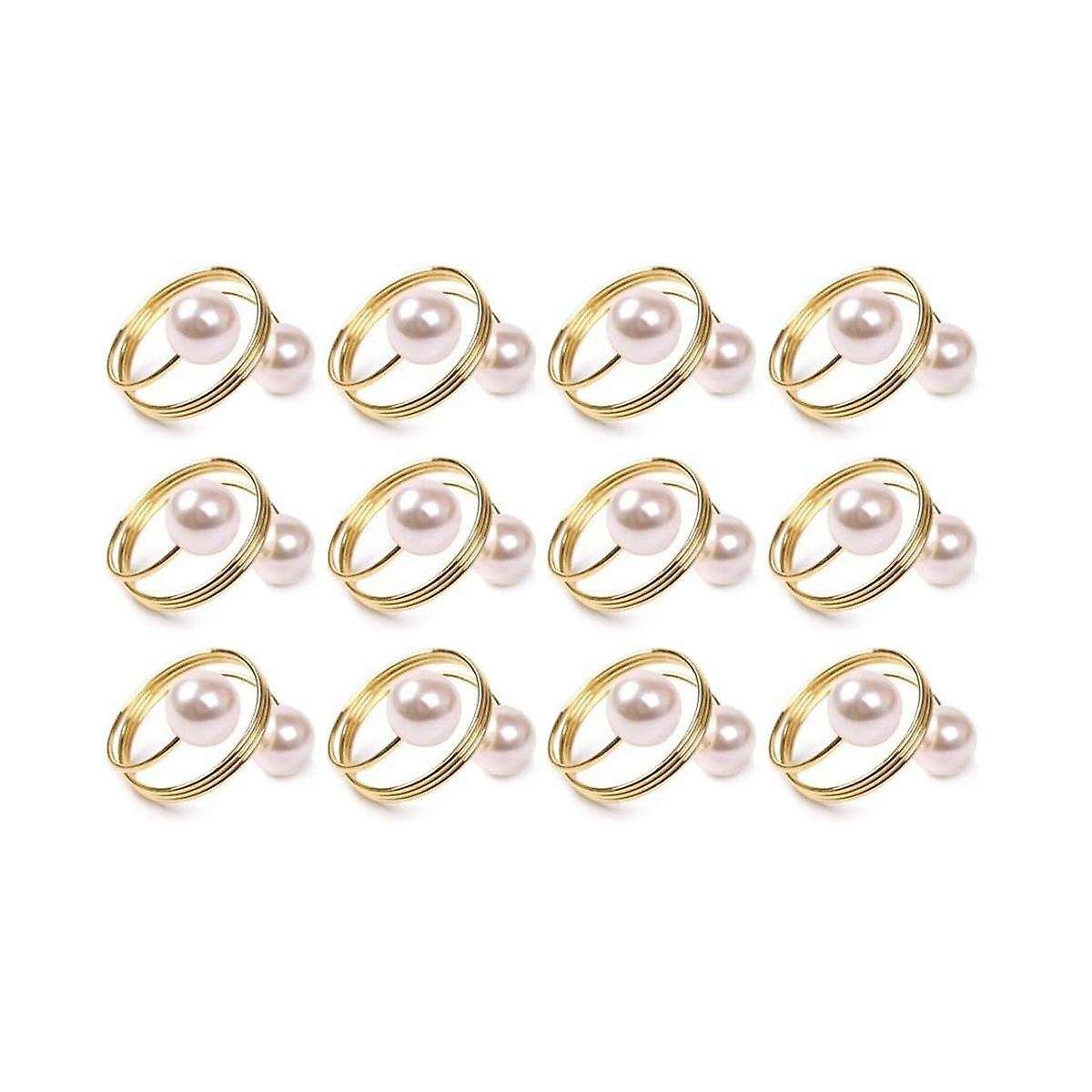 Pearl Napkin Rings 12, Gold Napkin Rings Holder Pearl Napkin Holder Easter Serviette Ring Buckle,fa