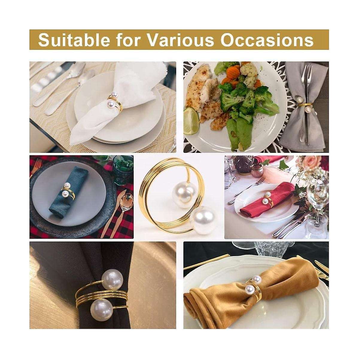 Pearl Napkin Rings 12, Gold Napkin Rings Holder Pearl Napkin Holder Easter Serviette Ring Buckle,fa