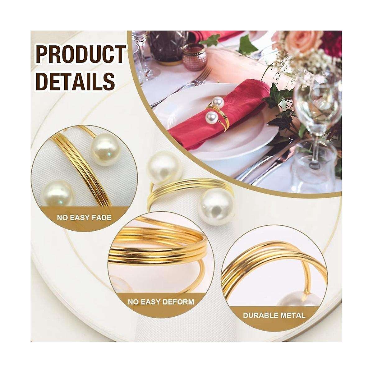 Pearl Napkin Rings 12, Gold Napkin Rings Holder Pearl Napkin Holder Easter Serviette Ring Buckle,fa