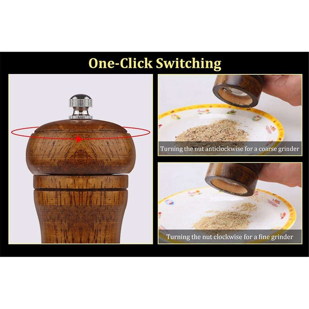 Pepper Grinder - Pepper Mill,Pepper Grinder,Sea Salt Grinder, Wood Pepper Mill Grinder Adjustable 1P