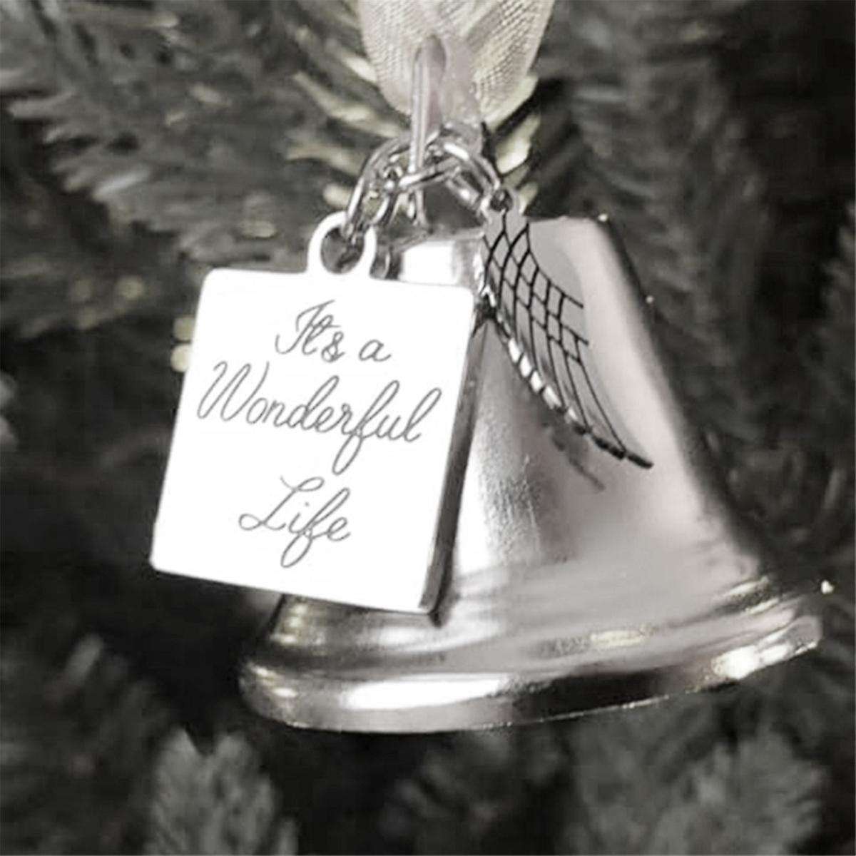 Personalized Inspired Christmas Angel Bell Ornament with Stainless Steel Angel Wing Charm.
