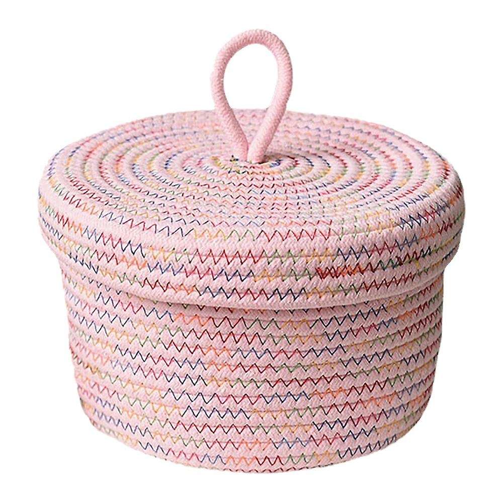 Pink Storage Basket with Lid, Cotton Rope Storage Baskets, Decorative Baskets for Shelves and Coffee