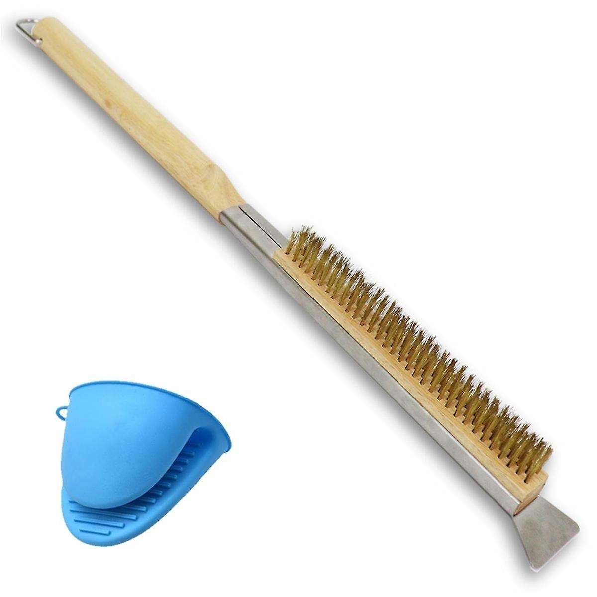 Pizza Oven Brush with Wooden Handle, Long Handle Pizza Brush and Removable Baking Hand Clip Set