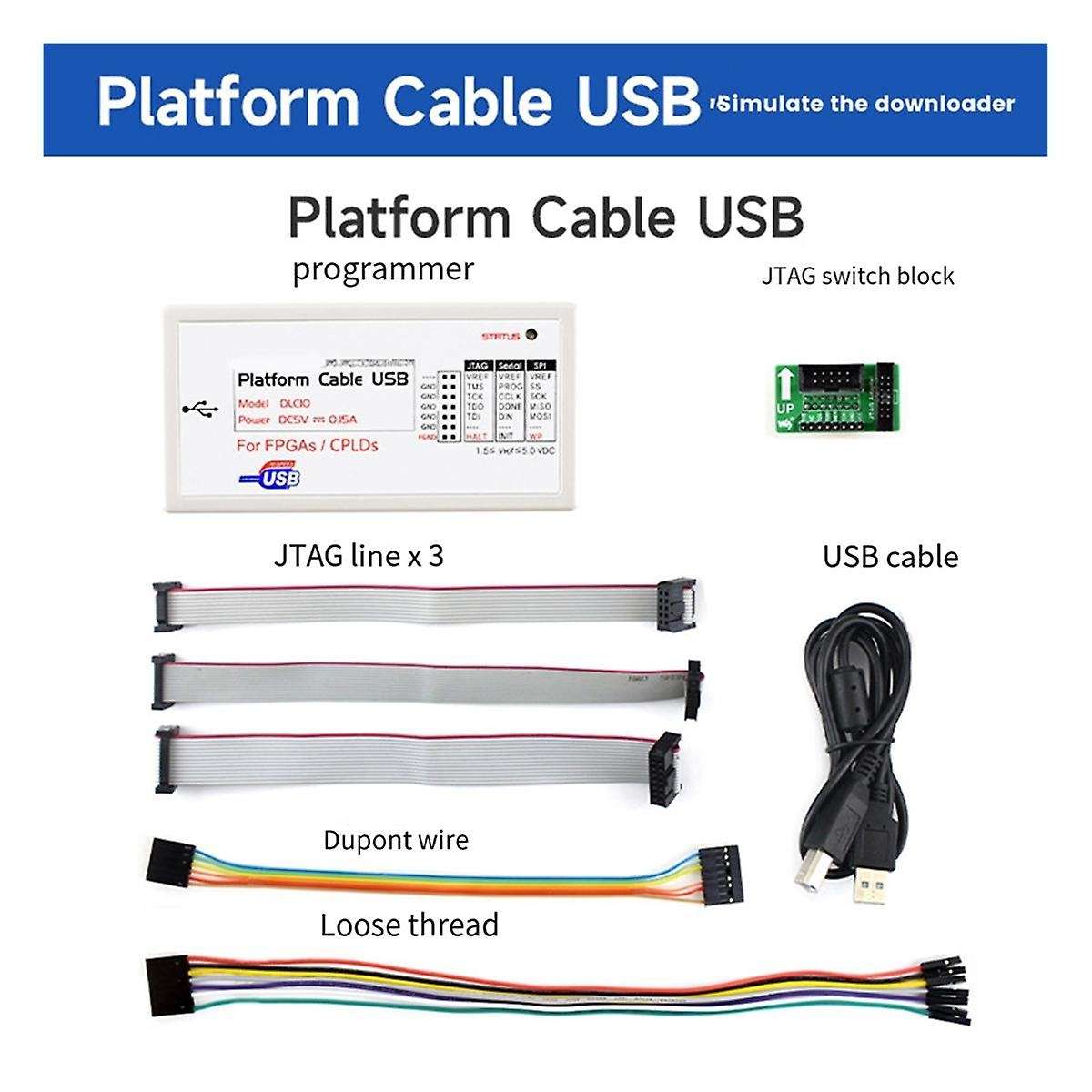 Platform Cable USB Programmer Downloader for In-Circuit Configuration and Programming of All Xilinx