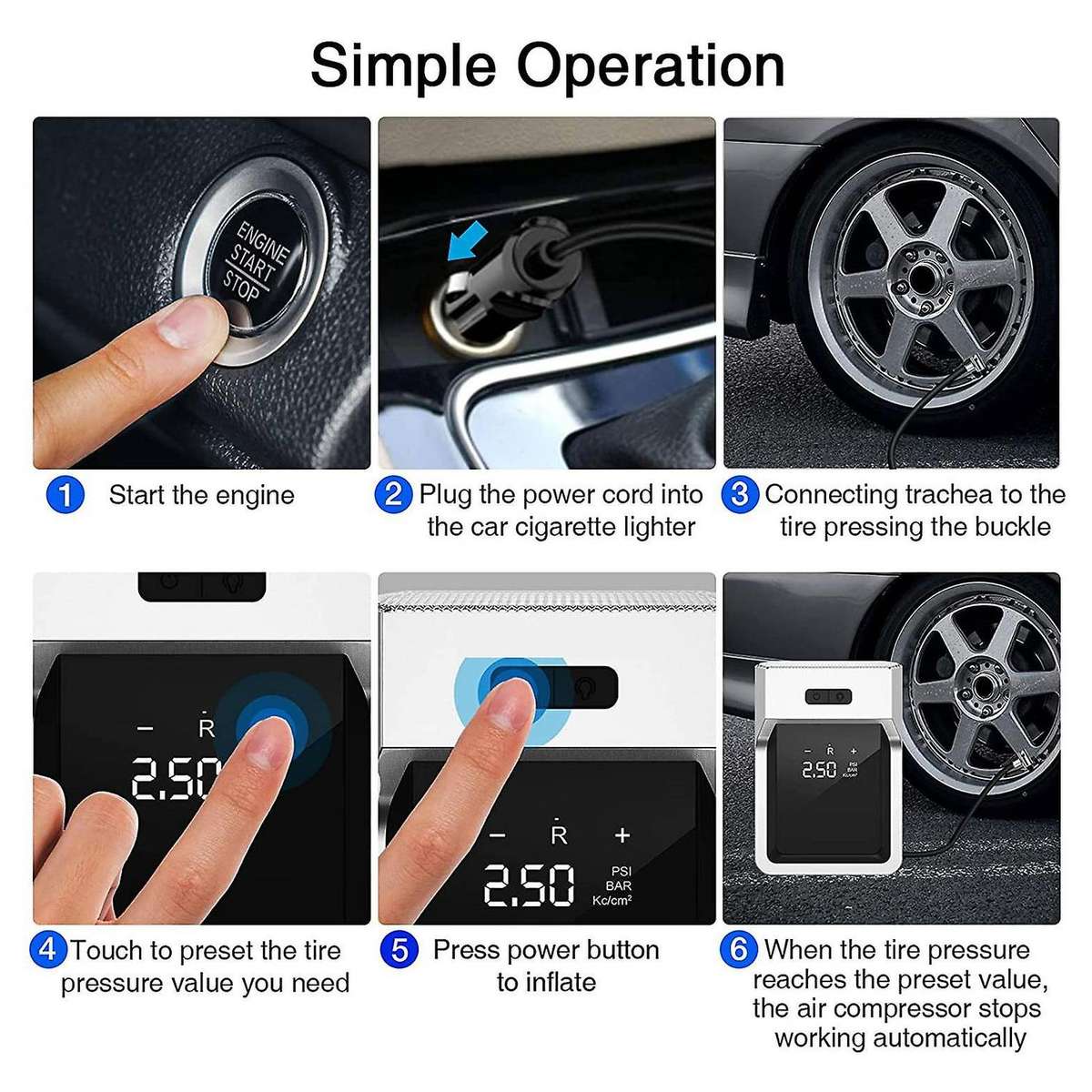 Portable Air Compressor Tire Inflator DC12V 150PSI Car Air Pump with Press Digital Display LED Light