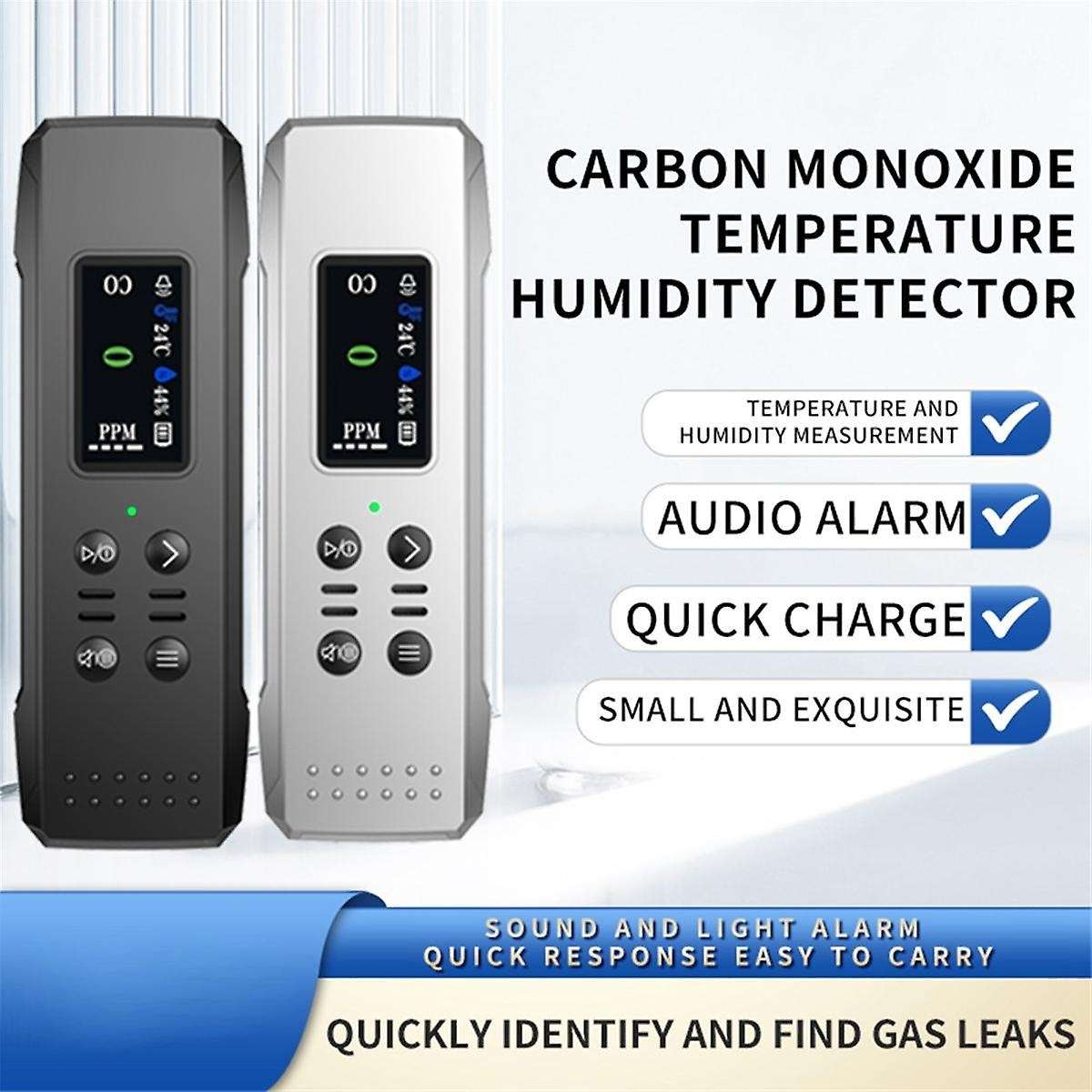 Portable Electrochemical Sensor CO Tester LCD Screen PPM Detector with Sound Light Alarm and Low Bat