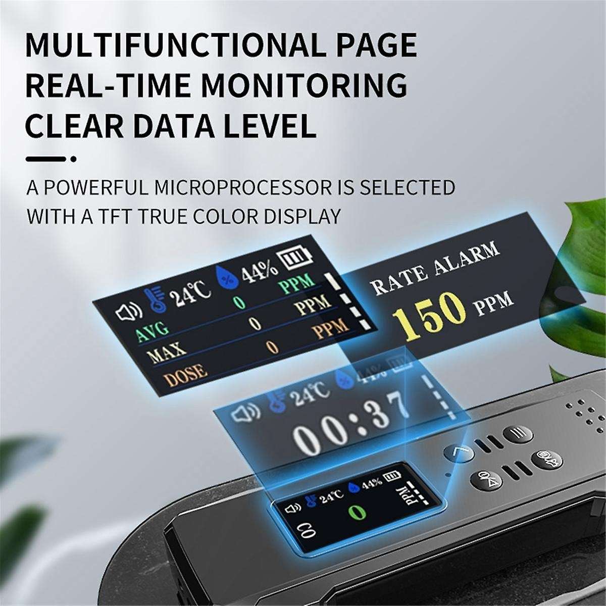 Portable Electrochemical Sensor CO Tester LCD Screen PPM Detector with Sound Light Alarm and Low Bat