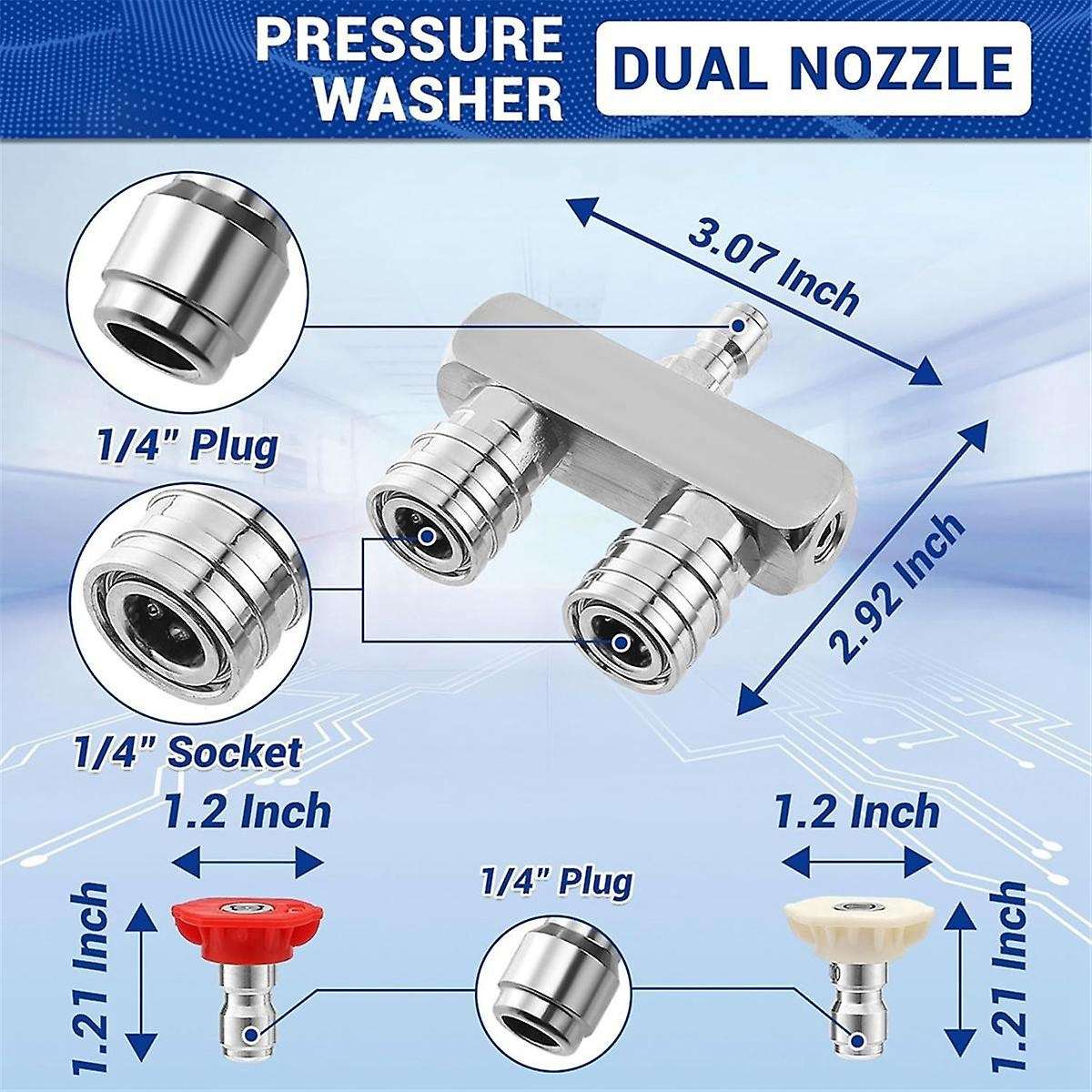 Pressure Washer Tips, 2-In-1 Washer Nozzle Tip, Dual Pressure Washer Nozzle with 4PCS Pressure Washe