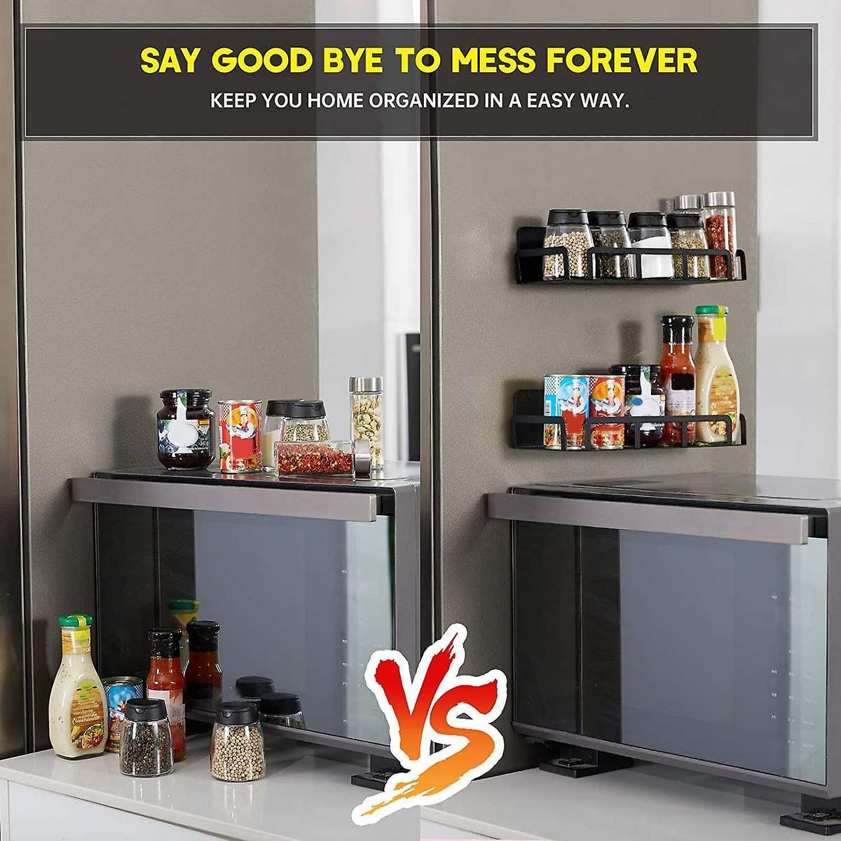 Magnetic Spice Rack with 4 Hooks Rust-proof for Refrigerator Kitchen