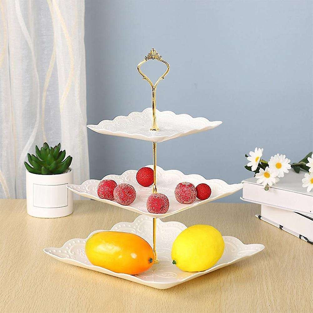 2 Pcs Square 3-tier White Cupcake Stand Dessert Plates Stand