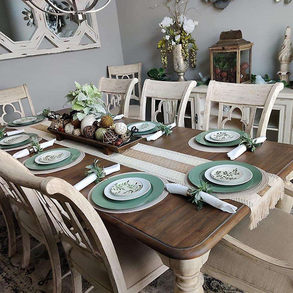 Cream Beige Bohemian Style Table Towel with Tassel Cotton Linen,a