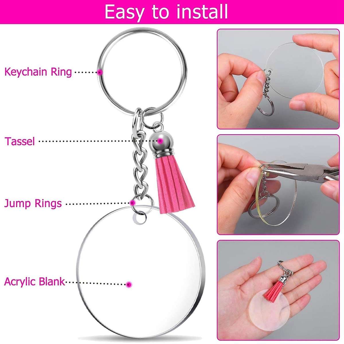 Keychain Acrylic Blanks,tassels,key Rings and Jump Rings Diy Set