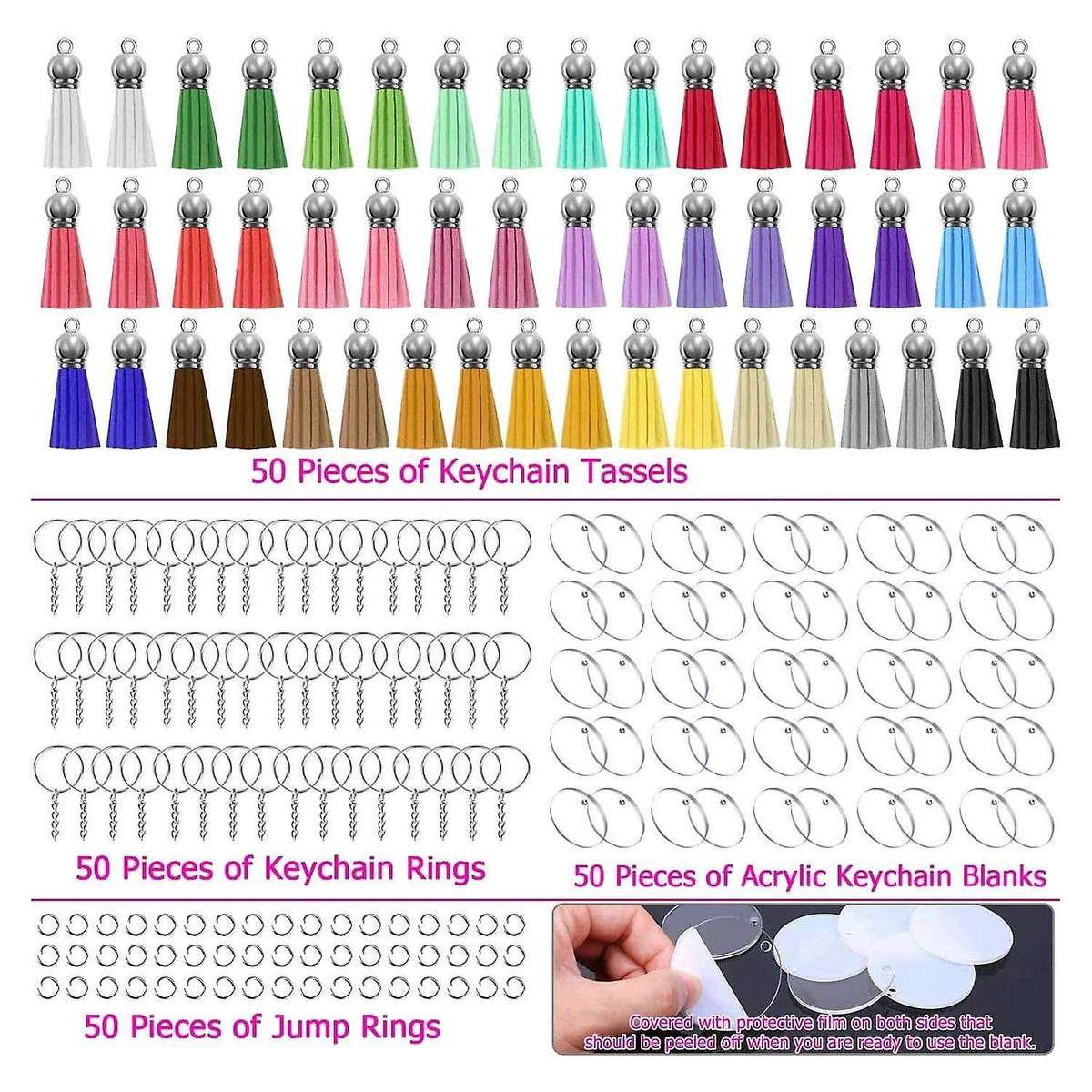 Keychain Acrylic Blanks,tassels,key Rings and Jump Rings Diy Set