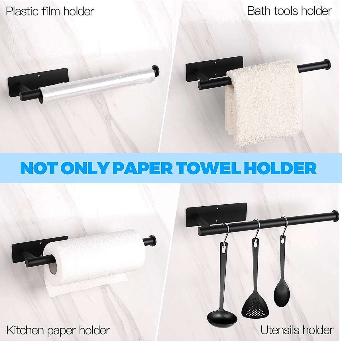 2 Pcs Wall Mount Paper Towel Holder, for Kitchen, Pantry, Bathroom