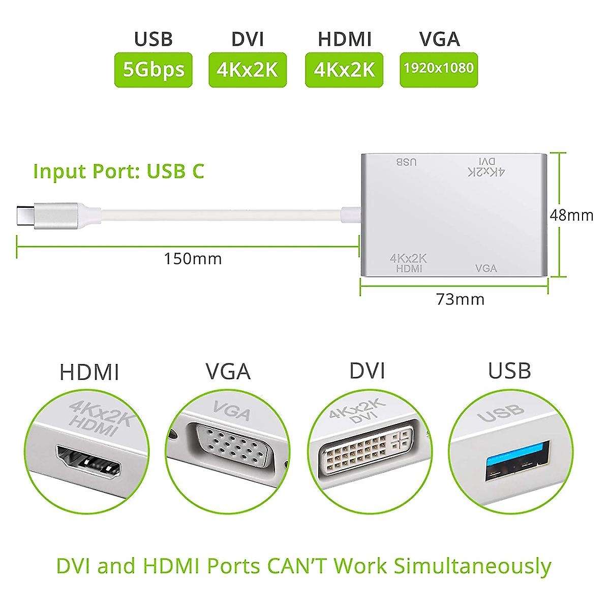 Usb C to Hdmi-compatible Adapter Support 4k Type C to Vga Usb3.0
