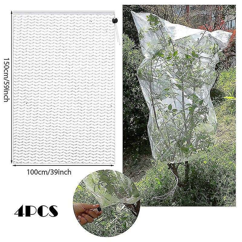 4pcs Bird Barrier Netting Mesh with Drawstring Netting Bag(59x39inch)