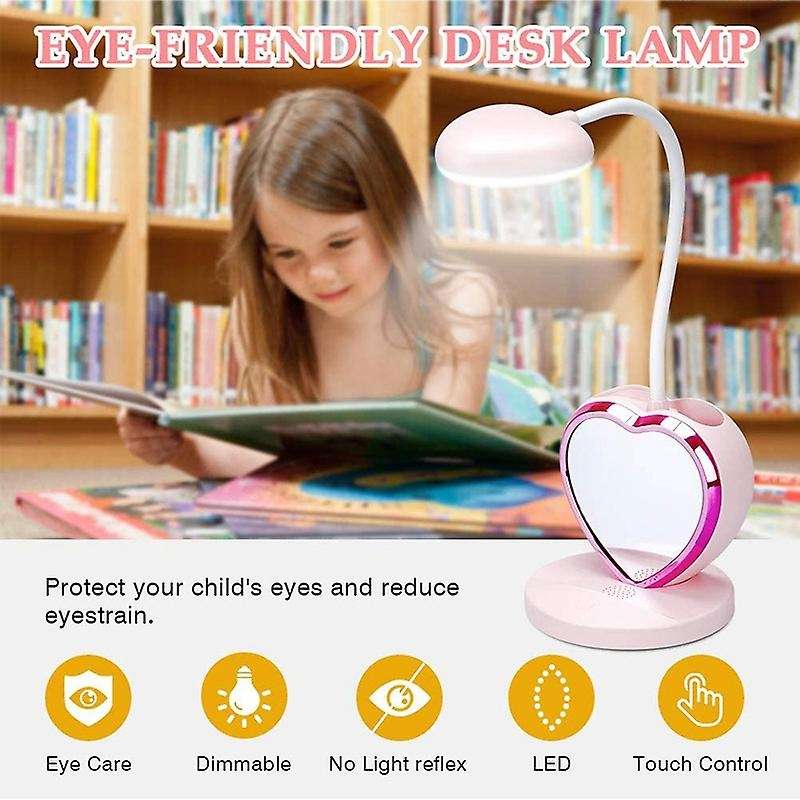 Led Desk Lamp for Girls,with Usb Charging Port & Pen Holder, Pink