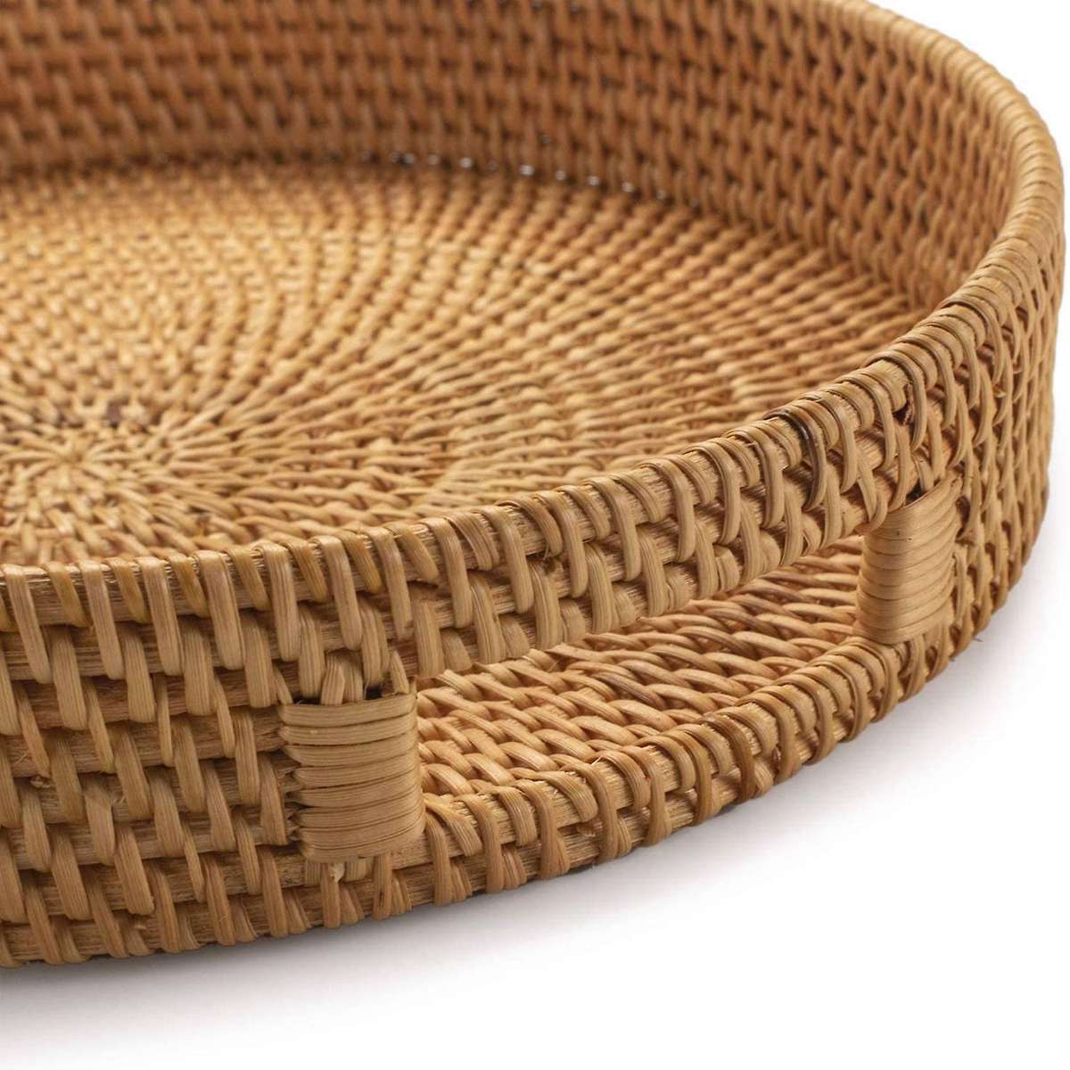 Round Rattan Serving Tray Decorative for Coffee Table Natural(small)