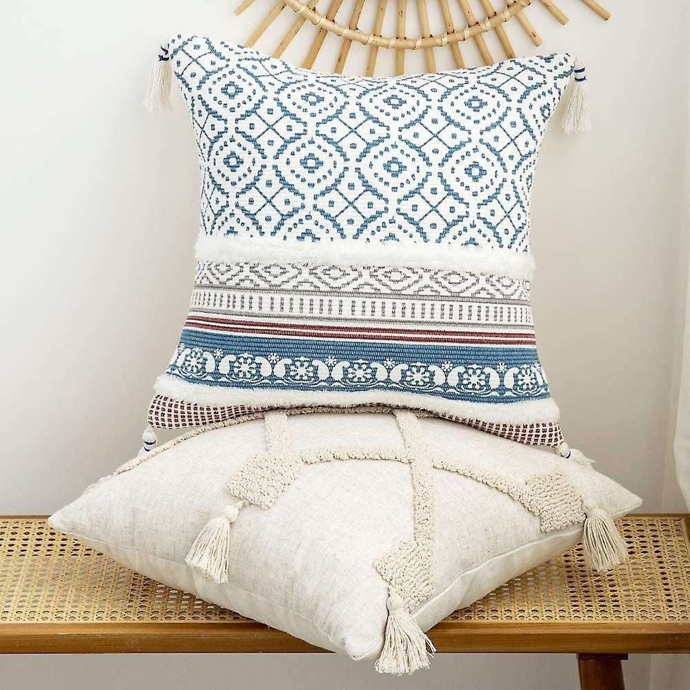 Boho Throw Pillow Covers Decorative Moroccan Pillowcase , Blue