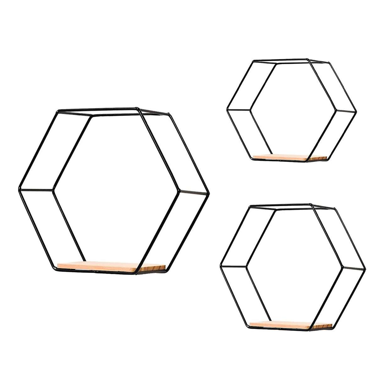 3pcs Hexagon Wall Shelves Hanging Shelves Floating Shelves,black