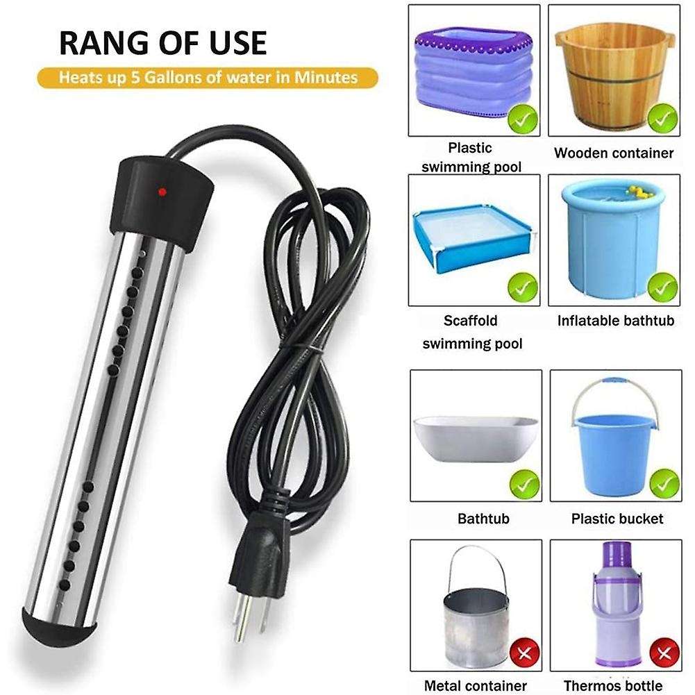 Immersion Heater, Electric Submersible Instant Water Heater, Us Plug