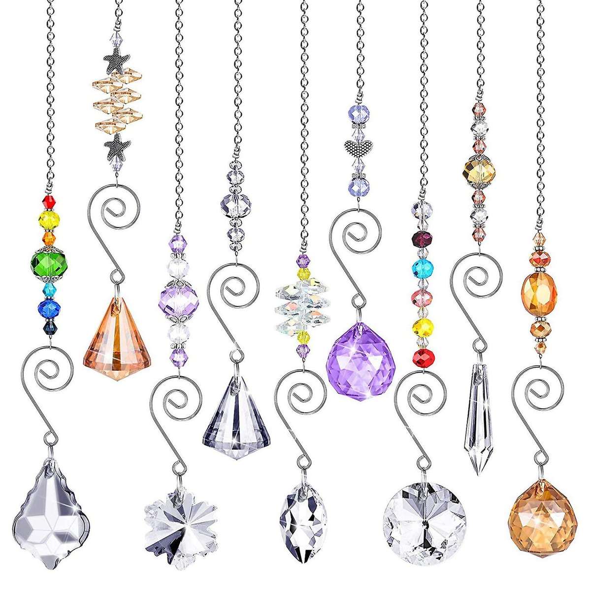 9 Pieces Crystal Sun Catcher Colorful Glass Beads for Window Home