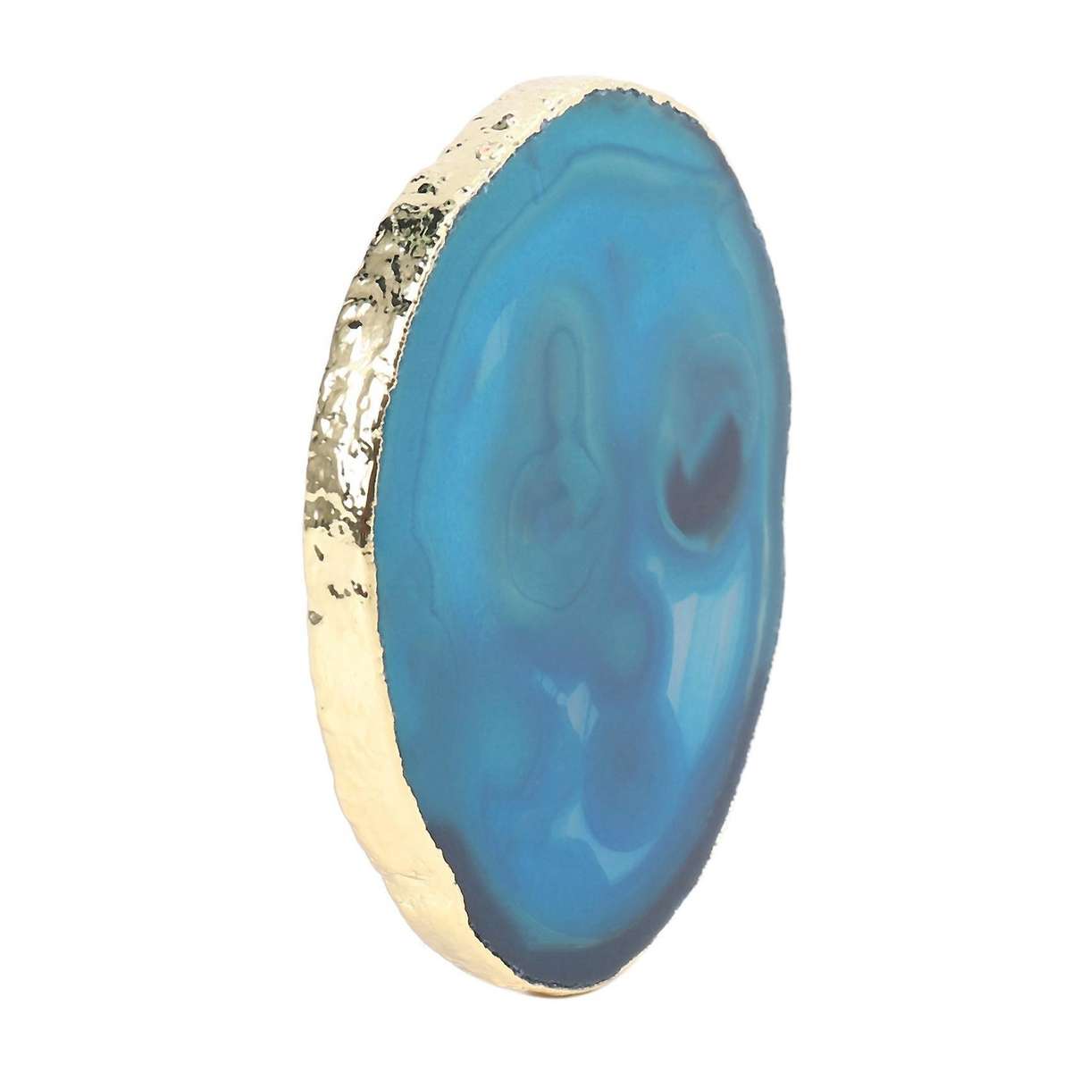 4pcs Agate Slice Blue Coaster Tray Decorative Design Gold Edges