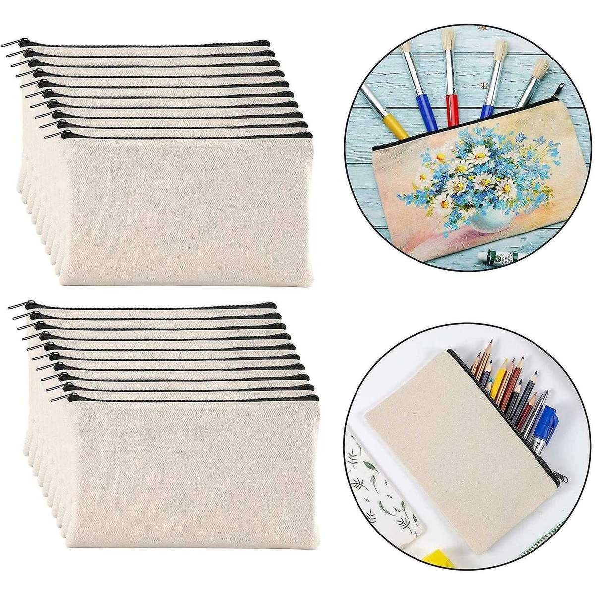 32pcs Canvas Zipper Bag Pencil Case Cosmetic Bag Blank Bag Diy Craft