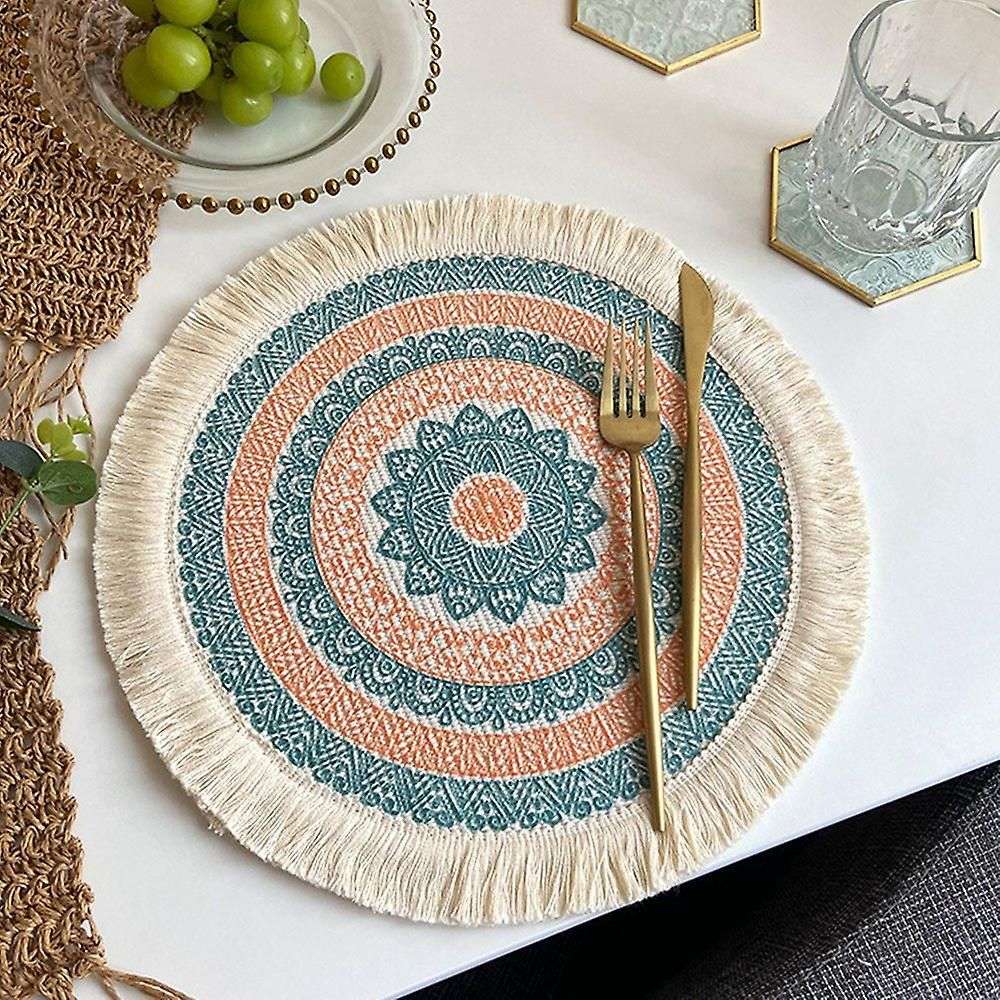 4pcs Bohemian Woven Cotton Placemat Household Decorative Mat(gray)