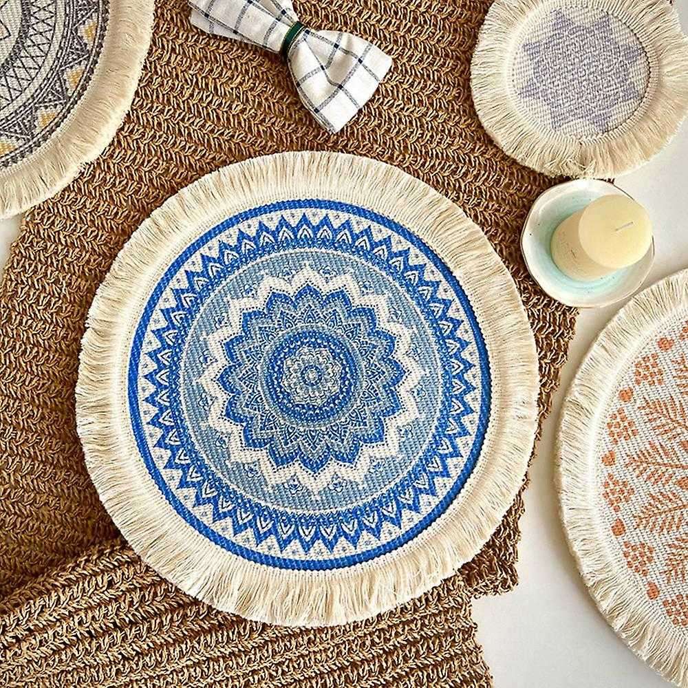 4pcs Bohemian Woven Cotton Placemat Household Decorative Mat(gray)