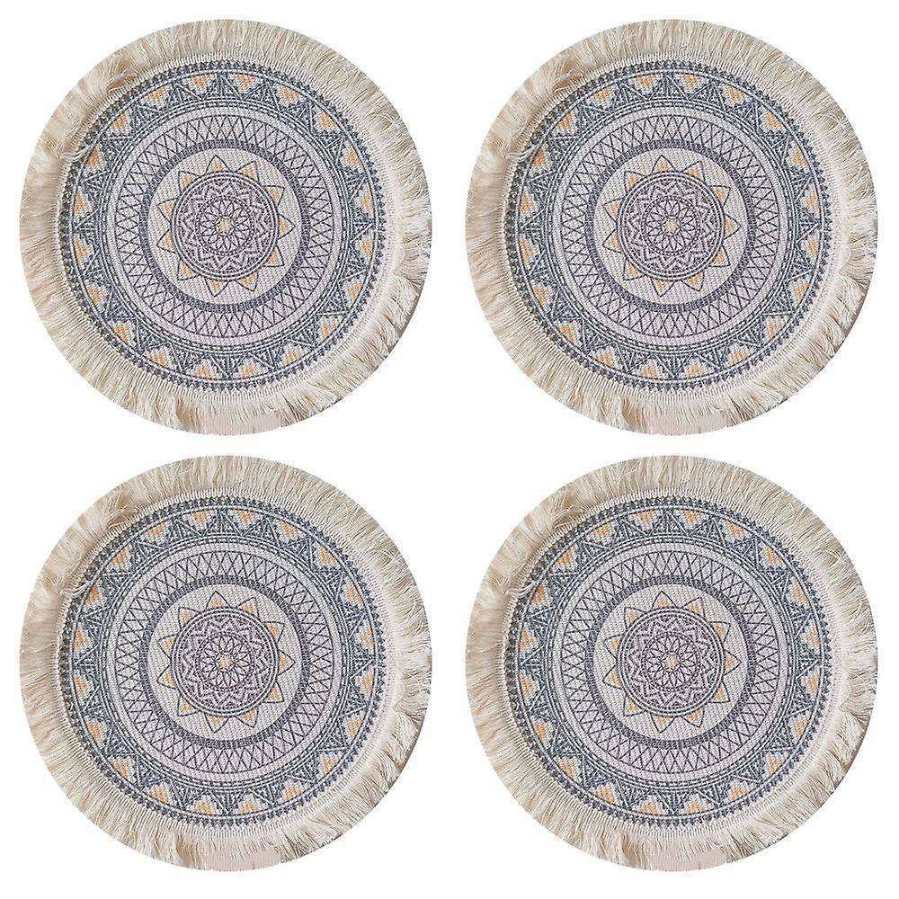 4pcs Bohemian Woven Cotton Placemat Household Decorative Mat(gray)