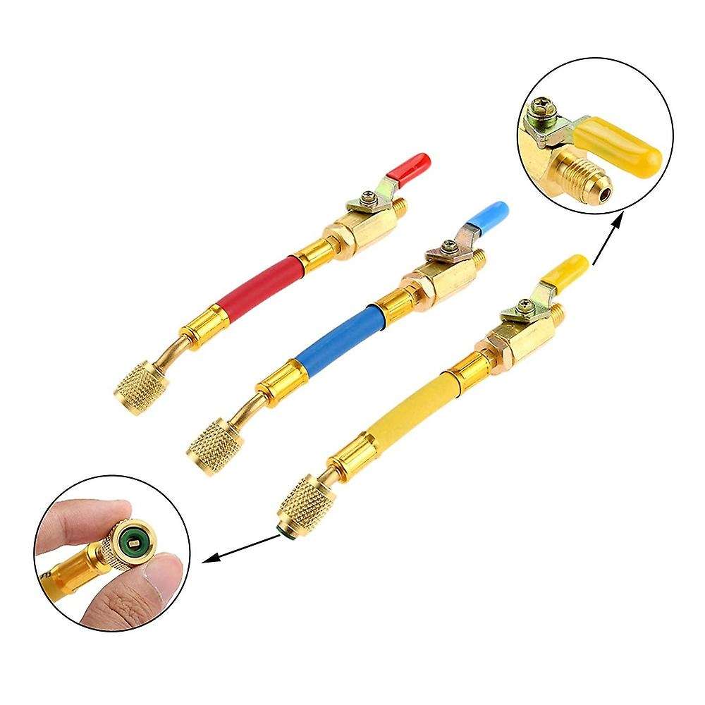 R134a R410a R22 R12 Charging Hoses and Ball Valve Kit Coded Hoses